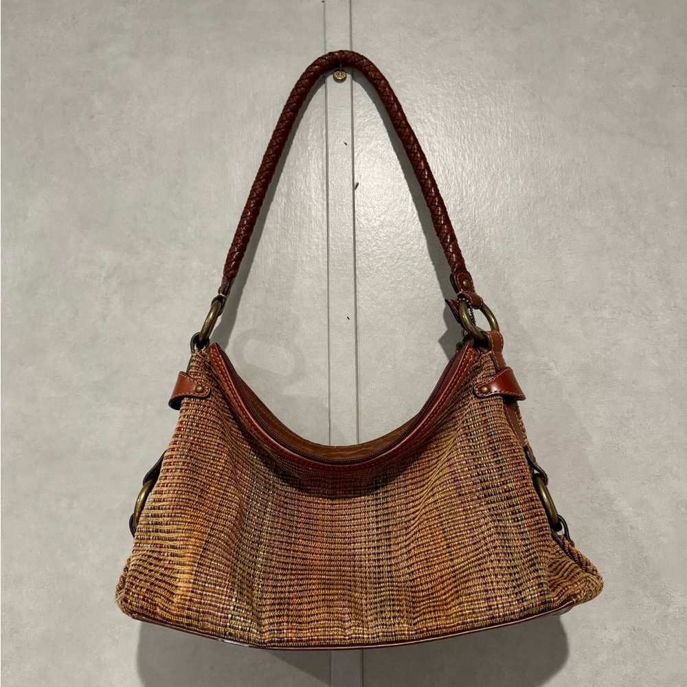 Fossil Tan and Brown Woven Shoulder Bag